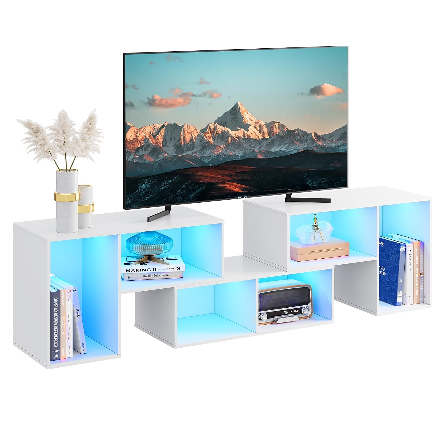 Gaming Console Room - Meuble TV Déformable avec Bande LED,