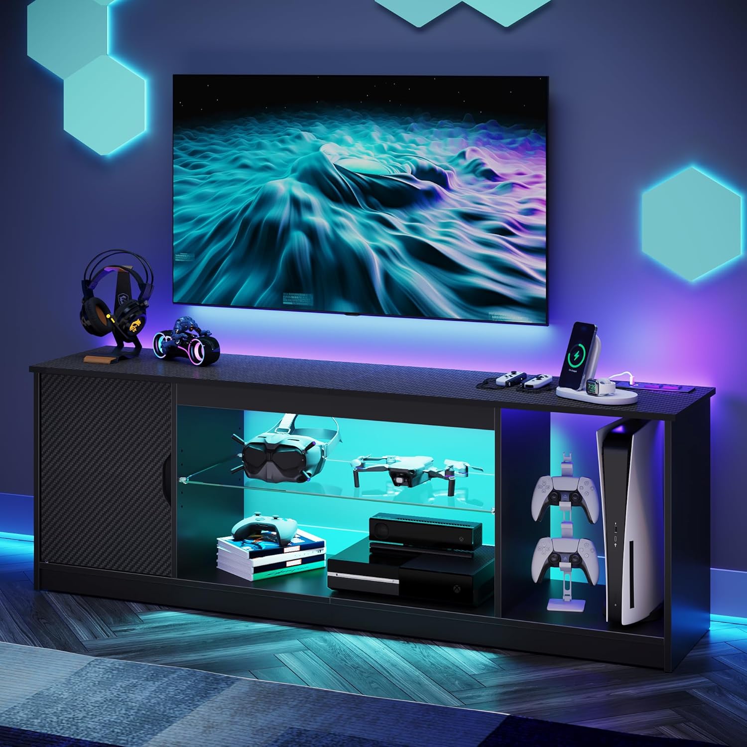Gaming Console Room - Meuble TV avec prises électriques, console