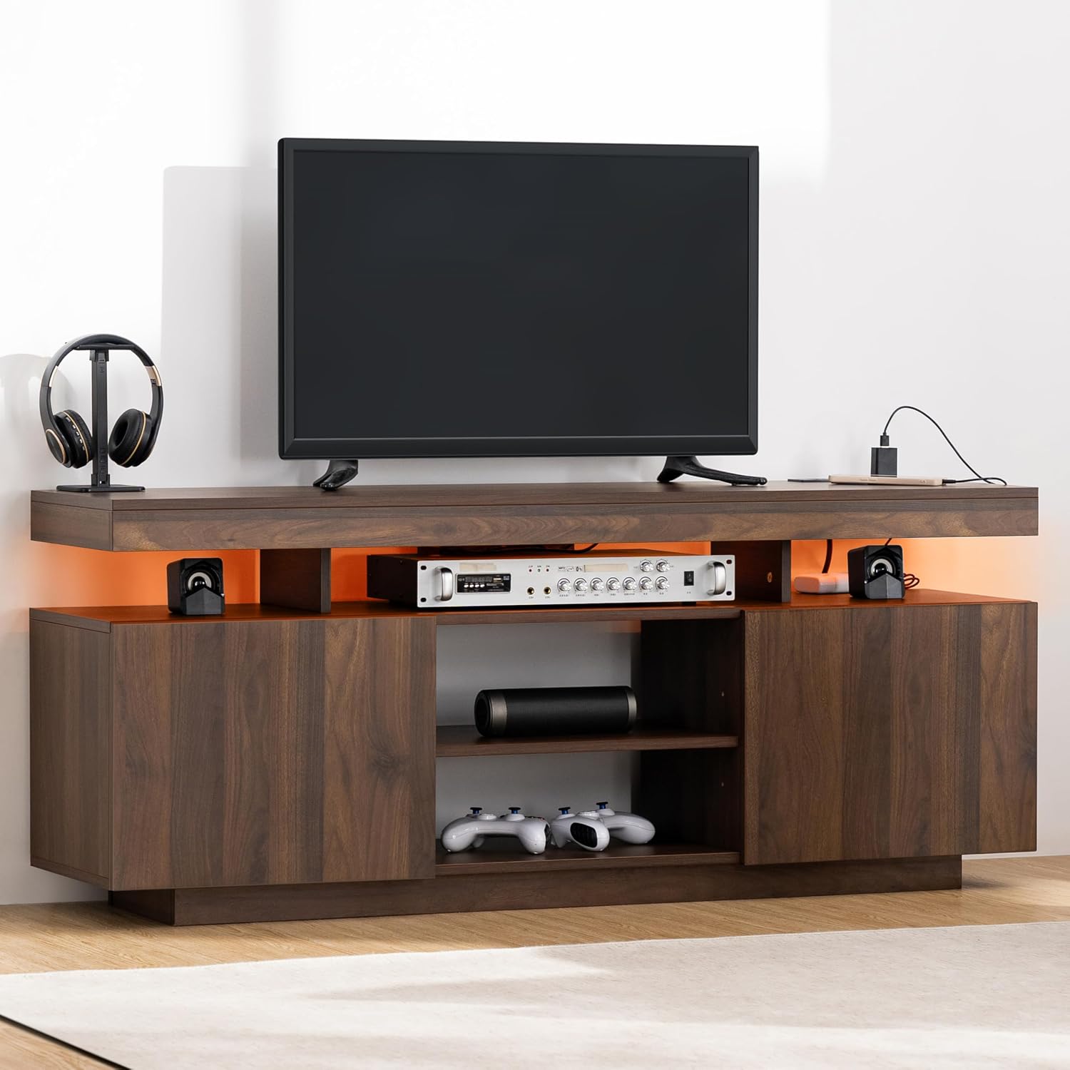 Gaming Console Room - Meuble TV LED avec prises de