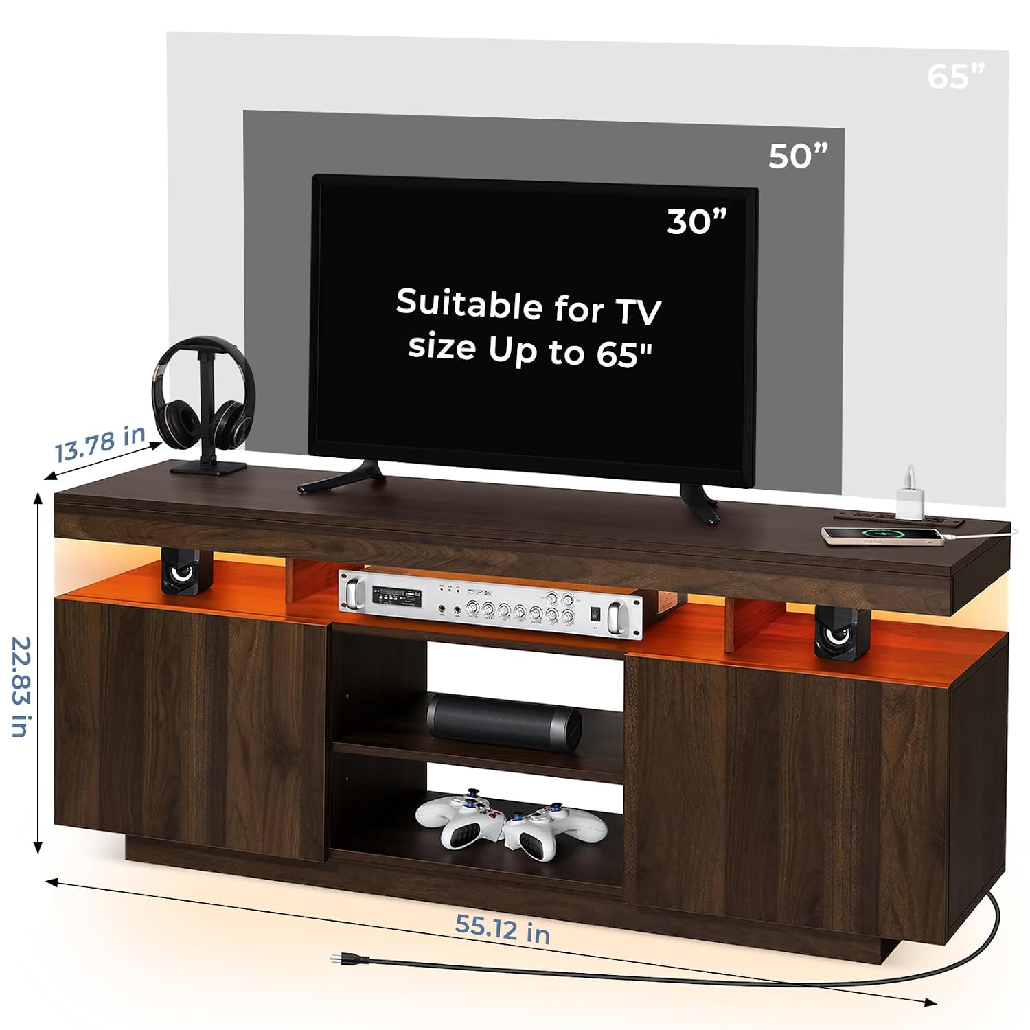 Meuble TV LED avec prises de c - Gaming Console Room avis et prix